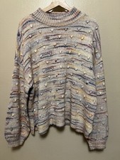 Ann Taylor Loft Bobble Sweater Pastel Striped Marled Long Sleeve Women's Sz XL