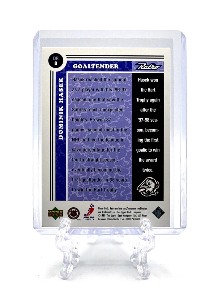 DOMINIK HASEK 1999-00 Upper Deck Retro NHL #DR8 DISTANT REPLAY LEVEL 2 /100 - Image 2 of 2
