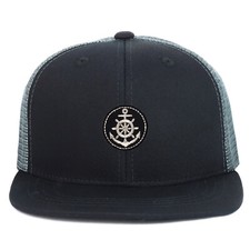 Youth Kid Silver Anchor Patch Structured Flat Bill Snapback Trucker Cap-FREESHIP