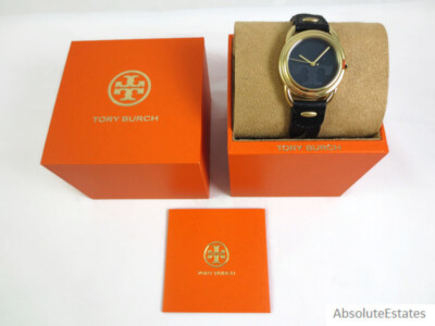 NEW Tory Burch Gold Navy Blue Braided Leather Miller Watch TBW7221
