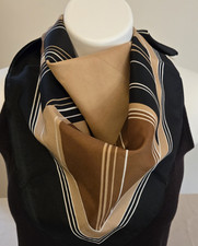 Vintage St Michael Scarf Diagonal Stripes Polyester Italy Black Tan Caramel 26"