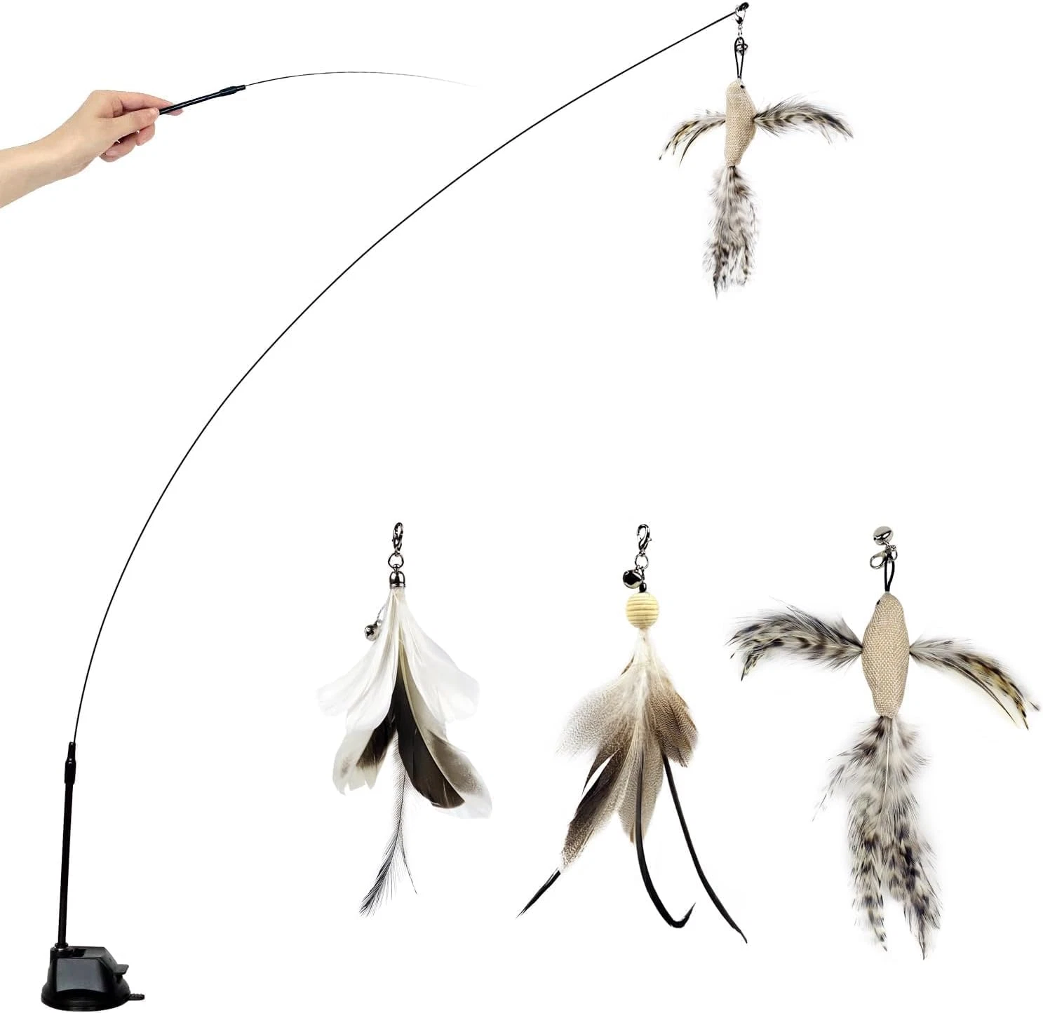 Cat Wand Toys with Suction Cup, Interactive Bird Simulation Cat Toy Set,Cat Teas