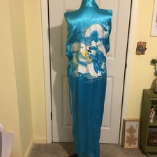 VNTG 60's 100 Rayon Dressing Robe blue w White Dragon embroidery Unisex one sz