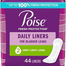 Poise Daily Incontinence Panty Liners, 2 Drop Light Absorbency, Long, 44 Count