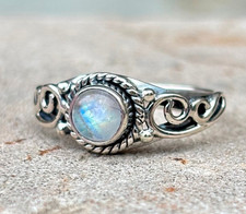 Rainbow Moonstone Round Ring 925 Sterling Silver Gemstone Boho Jewelry For Women