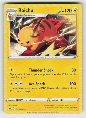 Raichu 053/196 Rare Lost Origin Near Mint
