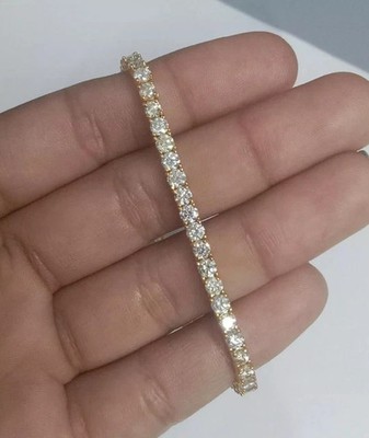 4mm Round Cut Lab Created Diamond Tennis Bracelet 7.5'' 14K Yellow Gold Plated