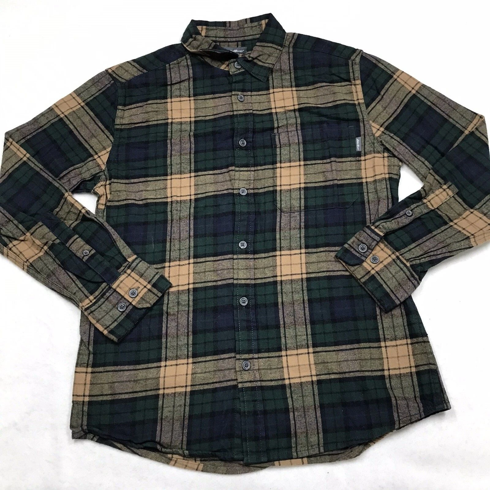 EDDIE BAUER Flannel Shirt Men M Tan Green Blackwatch Plaid Grunge Outdoor Gorp
Opens in a new window