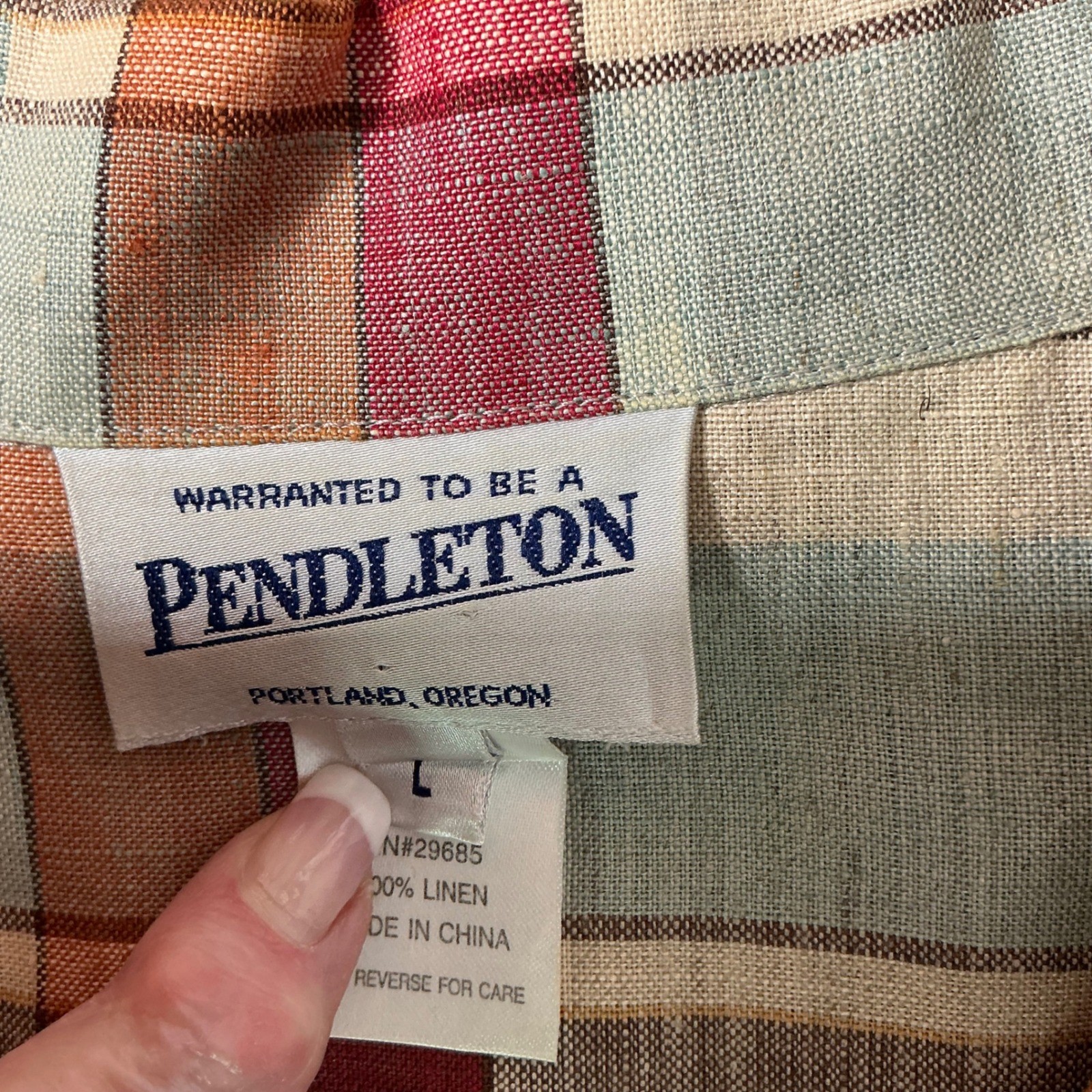 Pendleton 100% Linen Plaid Button Front Shirt Top… - image 7