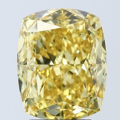 Lab Grown 4.03 Ct CUSHION Fancy Vivid Yellow Certified CVD Diamond VS1 Clarity