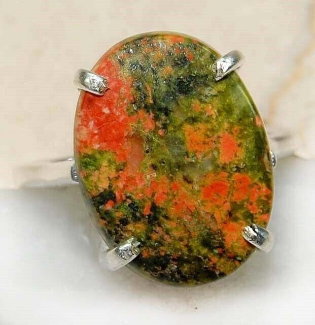 Natural Unakite 925 Solid Sterling Silver Ring Jewelry Sz 8 @13-6