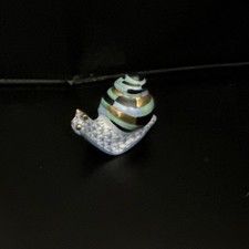 Herend Blue Snail figurine Fishnet pattern 24k Gold Accents 15518