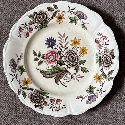 Palissy Keramik 10'' Teller Sheridan England creme Blumen bunt geriffelter Rand