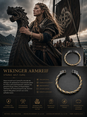 Wikinger Armreif  Nordwolf    Silber & Gold Edition