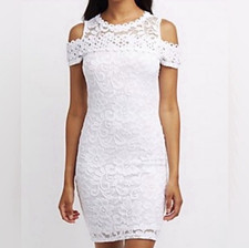 Ambiance White Floral Lace Cold Shoulder Sheath Mini Dress Women S Zip Wedding