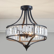 Black Crystal Chandelier Semi Flush Mount Ceiling Light Fixture Round Rustic ...