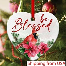 Beautiful Cardinal Bird  Heart Ornament - Be Blessed