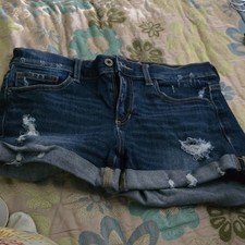 Sneak Peek Women's Blue Mid Rise Distressed Cuffed Denim Shorts Size M