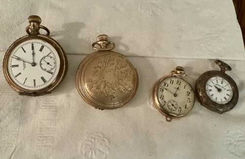 Lot of 4 Antique Pocket Watches For Parts AS IS, Elgin, Little Daisy, Standard