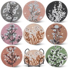 8 Pcs Flower Diamond Art Painting Coasters with Holder, Diamond Art Coasters....