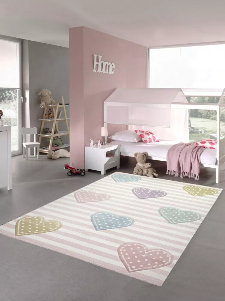 Alfombra infantil corazones vivero alfombra ni a en rosa violeta verde