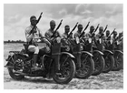 WW2 US ARMY SOLDIERS ON HARLEY DAVIDSONS HOLDING THOMPSONS SUBMACHINE 5X7 PHOTO