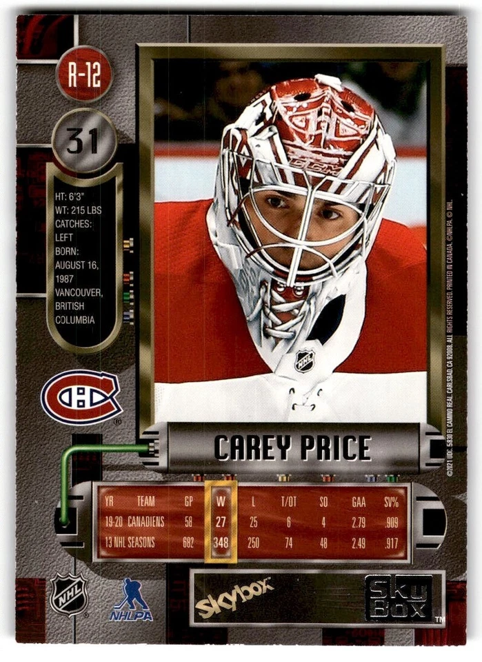 2020-21 Skybox Metal Universe '97-98 Retro Carey Price #R-12 Montreal Canadiens - Image 2 of 2