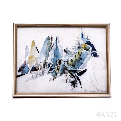 Vintage Kunstdruck mit Bilderrahmen & Glaseinsatz, signiert | Abstrakt | 1945 - Bild 1 von 4