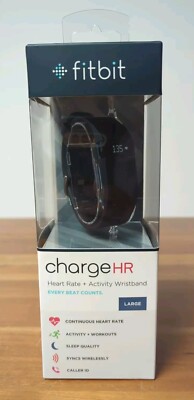 Fitbit Charge HR Activity Tracker Black Large Heart Rate Wristband in Box