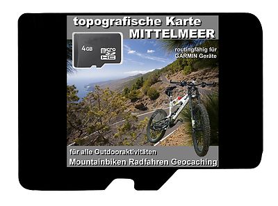TOPO microSD Topografische KARTE für Garmin MITTELMEER Spanien Italien Mallorca