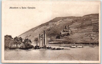 Postcard - Mouse Tower and ruins of Ehrenfels Castle, Germany