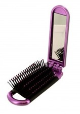 2 New Folding Hair Brush With Mirror Pocket Compact Size Travel Car Purse Bag