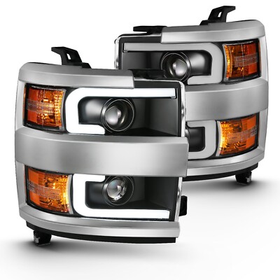 Black Plank Projector Headlights For 2015-2019 Silverado 2500HD 3500HD