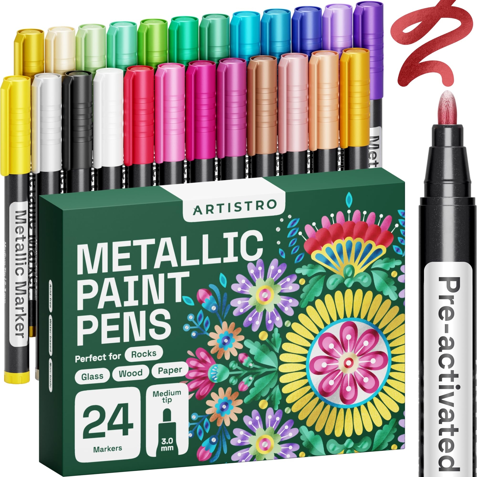 Metallic Markers with Medium Tip, Metallic Acrylic Paint Markers, Metallic Pa...-image