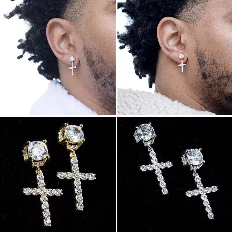 Tiny Diamond Cross Stud Earring 14K Gold