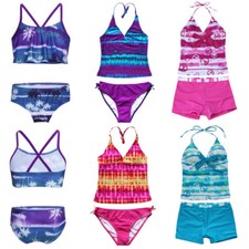 UK Girls Kids Tankini Swimwear Swimsuit Beachwear Bikini Beach Swimming Costume
