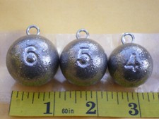 6 PCS. CANNON BALL SINKERS 6,5,4 OZ. W/#2 STAINLESS S. WIRE EYE 2 EA. G/QUALITY