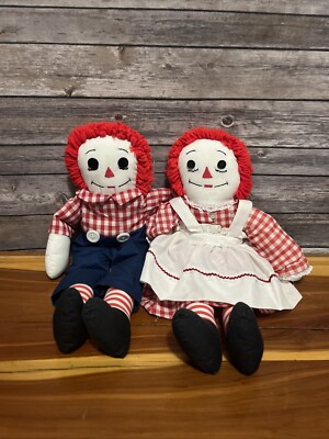 Vintage  18'' hand made Raggedy Ann & Andy pair GC, Halloween Decorations