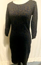 Ann Taylor Loft Sweater Dress XS Blue Green Charcoal Cheetah Print Tulip Hem