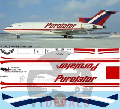 V1 Decals Boeing 727-100 Purolator for 1/144 Airfix Model Airplane Kit V1D0398