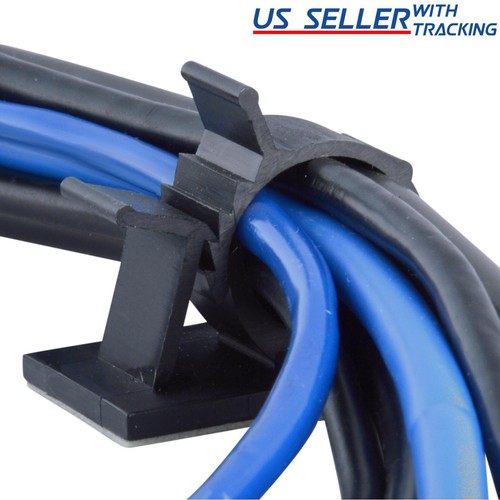 25x Cable Clips Adhesive Cord Management Organizer Wire Holder 0.85" Clamp Black - Picture 1 of 3