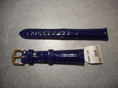 Bracelet Montre HIRSCH Neuf Crocograin Taille 16 Bleu - Cuir Qualité - Réf 174B
