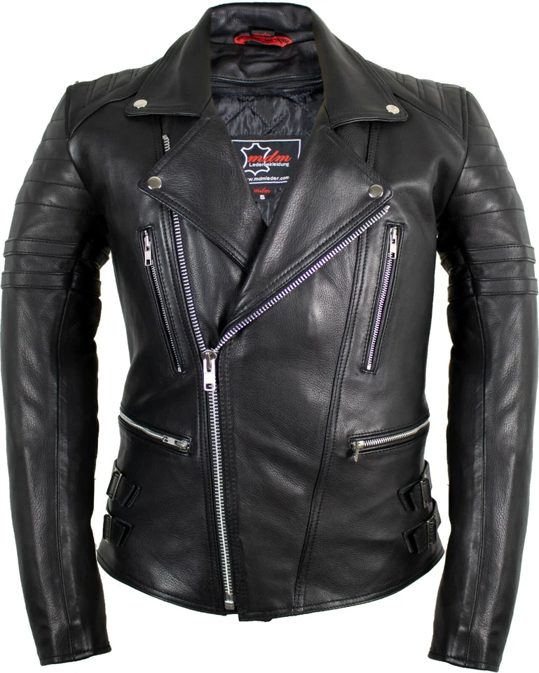 MDM Retro Motorrad Lederjacke 80´s oldschool Rockerjacke Chopper Herren