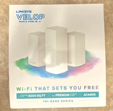 Linksys Velop AC4600 Whole House Wifi Tri-band 5000 Sq Ft Coverage 200 Mbps