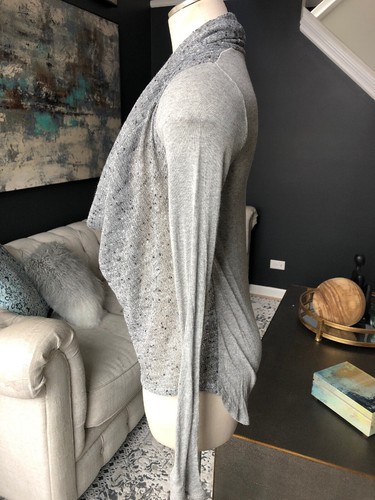 Maglia Ella Moss donna XS grigia collo drappeggiato manica lunga maculato davanti QQ - Foto 4 di 11
