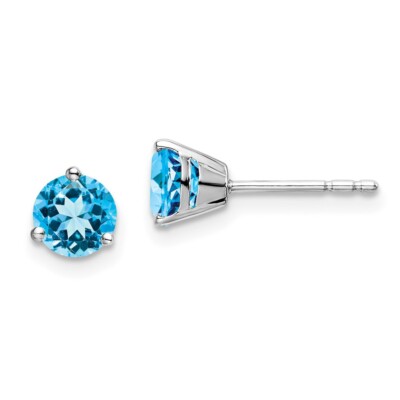 14 Karat Weißgold runde Blautopas Ohrstecker Geschenk für Frauen