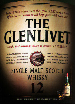 GLENLIVET WHISKY AD #15 RARE 2005 ''WAS THE FIRST SINGLE MALT TO ARRIVE IN AMERI''