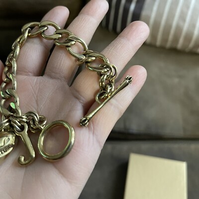 Juicy Couture Gold Chain Link Heart Toggle Bracelet J Charm
