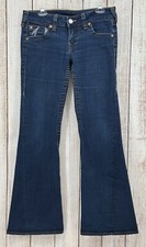 True Religion Joey Boot Cut Jeans Womens Size 32 Flare Low Rise Dark Blue Logo
