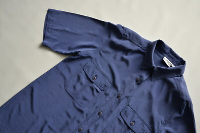 AROMA Women's Shirt Damen Hemd Gr.S Seide/Silk Kurzarm/Short Sleeve Vintage Blau